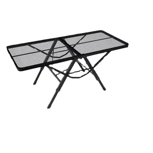 グリルテーブル折りたたみキャンプテーブルカードテーブル調節可能な高さと幅メッシュバッグサイドポケット屋外用軽量キャリーハンドル
