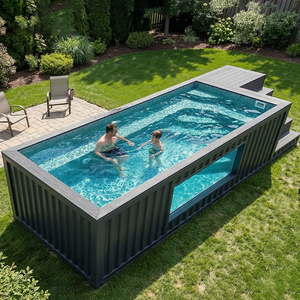 สระว่ายน้ำสำเร็จรูปสำหรับครอบครัว วัสดุไฟเบอร์กลาส ไม้ หรือ WPC แบบตั้งพื้น สำหรับกลางแจ้ง พร้อมระบบอินฟินิตี้เอดจ์ สปา และระบบป้องกันรังสียูวี - Product Image 2