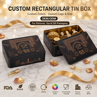 Boîte en métal rectangulaire pour coffret cadeau de parfum avec un design d'arche orné et un intérieur doublé d'or, logo personnalisé OEM