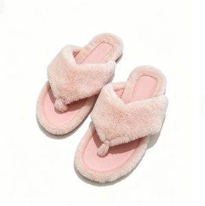 Teen Women Cherry Pink Warm Lining Faux Fur <b>Slippers</b> Pleated Upper Thick Rubber Sole Travel Use Wide Color Range Modern <b>Ladies</b> I - Product Image 2