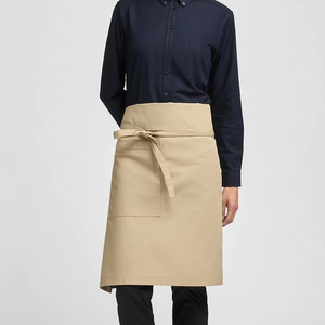 Lienzo de algodón cocina cuerpo corto cintura medio delantal personalizado 3 bolsillos Beige Lino reutilizable camarero <span class=keywords><strong>servidor</strong></span> para limpieza - Product Image 1