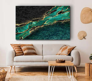 Lienzo con texturas verdes y doradas, Marco estirado <span class=keywords><strong>de</strong></span> <span class=keywords><strong>madera</strong></span> abstracto, pintura decorativa artística para decoración del hogar, listo para colgar - Product Image 1