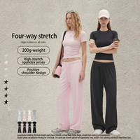 Ensemble décontracté sportif pour femmes, 2 pièces, couleur unie, haute élasticité, coupe droite, épaules dégagées, coupe ajustée, style européen et américain