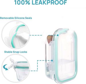 150ml 240ml 330ml 640ml BPA Free Square Glass <b>Lunch</b> <b>Box</b> Straw 2 <b>Compartments</b> Airtight Eco-Friendly Design School Work Travel - Product Image 4