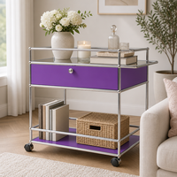 Chariot roulant modulaire en métal violet avec tiroir, cadre chromé, table d'appoint pour salon et chambre, en acier, taille et couleur personnalisables