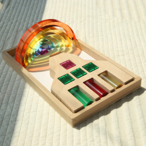 Large Dutch Wood House with Clear Acrylic Lucite <strong>Cube</strong> Stacking Blocks Kids Montessori Wooden Toys for Age Range 5 to 7 Years - Product Image 1