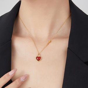 Moda impermeable Acero inoxidable 18K chapado en oro rojo melocotón corazón Natural ágata roja cerradura en forma de llave colgante collar YF6599 - Product Image 2