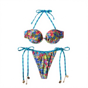 Bikini de Dos Piezas Personalizado 2026, Retro, Moderno, Sexy, con Tirantes, Espalda Descubierta, Estampado Floral, Ecológico - Product Image 1