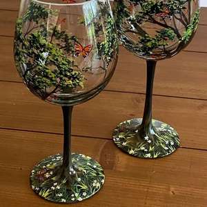 Ensemble de coupes à vin rouge et de coupes à œufs en verre de cristal, peintes à la main, motif Quatre Saisons, style 'Small Fresh' et motif floral - Product Image 5