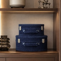 Caja de Almacenamiento de Ropa Portátil Semicircular de Tela Azul Denim, Gran Capacidad, Decorativa