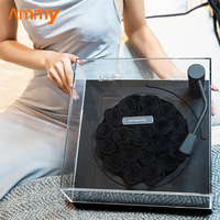 AM-PFE29 Ammy Konservierte Rosen Grammophon-Acrylbox Ewige Blumen Display Grammophon-Rosenbox Valentinstag-Geschenke