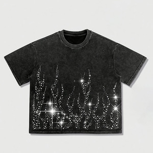 T-Shirt Unisex a Maniche Corte con Logo Personalizzato, 100% <span class=keywords><strong>Cotone</strong></span>, Stampa Fiamma con Strass, Traspirante, Morbida e Confortevole - Product Image 1