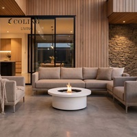Table de feu moderne sans fumée au bioéthanol, ronde, en béton, sans cheminée, autoportante, pour intérieur et extérieur, table basse pour patio et jardin