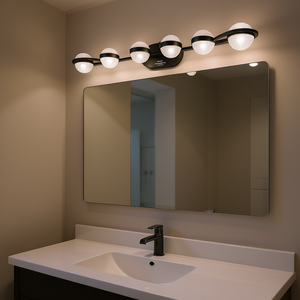 Applique murale LED moderne noire minimaliste à 6 lumières pour salle de bain, blanc chaud 3500K, finition mate, IP44, dimmable - Product Image 2