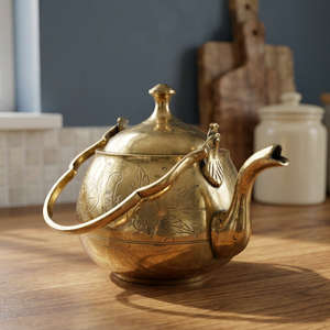 <b>Vintage</b> Brass Tea Pot With Lid And Handle Floral Engraved Design Water Pots <b>Kettle</b> Metal Decorative Kitchenware - Product Image 5
