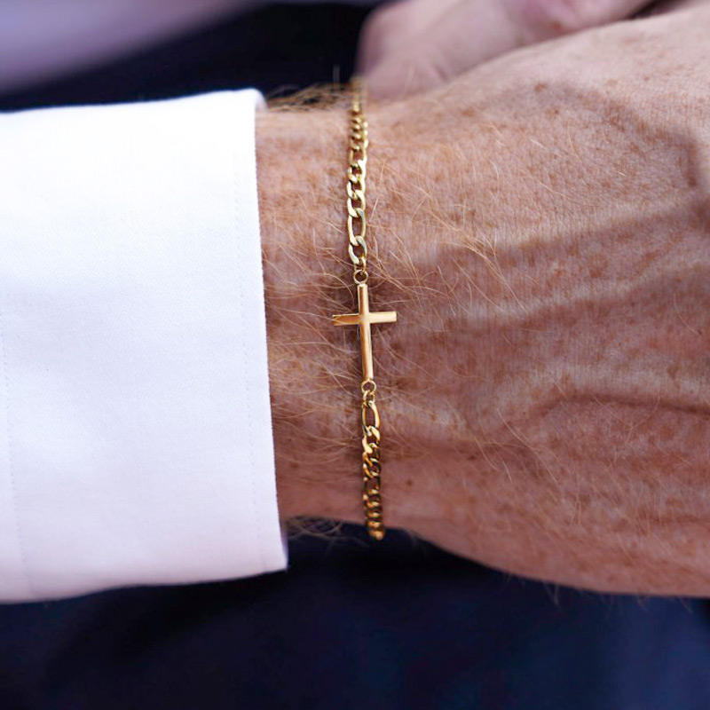 Wholesale Mens 18k Gold Stainless Steel Cross Bracelet