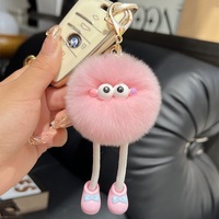 Gantungan Kunci Mobil Bola Batu Bara Kecil Lucu, Liontin Bulu Imitasi Kelinci Rex Berkaki Panjang, Gantungan Tas PomPom Plush