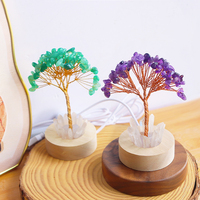 Lámpara USB de Árbol de Cristal Curativo Natural, Árbol del Dinero de Piedras Preciosas Hecho a Mano con Base de Cuarzo Transparente, Luz Nocturna de Escritorio para el Hogar y Regalo