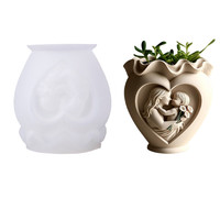 3D exquis coeur contour mère tenant l'enfant graphique bricolage Silicone ciment résine plâtre Pot de fleur Vase bougie pot moule