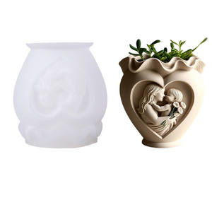 3D exquis coeur contour mère tenant l'enfant graphique bricolage Silicone ciment résine plâtre Pot de fleur Vase bougie pot moule - Product Image 5