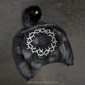 Wholesale Digital Print Cotton Pullover Hoodie Custom Oversized Men Vintage Acid <b>Wash</b> Distressed Acid <b>Wash</b> Hoodie - Product Image 1