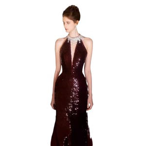فستان سهرة أنيق للنساء باللون الأحمر النبيذي مزين بالترتر، تصميم رسن من الساتان الفاخر، طويل يصل إلى الأرض مناسب للحفلات والربيع - Product Image 4