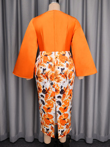 Abito Aderente Stampato <span class=keywords><strong>da</strong></span> Donna Africana con Scollo a O, Maniche Lunghe Svasate e Peplum con Fiocco – Perfetto per Matrimoni, Eventi, Feste, Ufficio, Cerimonie e Festival - Product Image 3