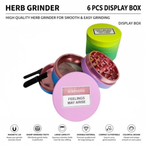 <b>Herb</b> <b>Grinder</b> 6 Pcs Display Box Round Plastic Magnetic Lid Sharp Teeth Colorful Design for Dry <b>Herb</b> Grinding - Product Image 1