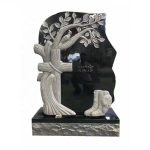 Пользовательские формы натуральный черный гранит сердце надгробие с деревьями - Product Image 3