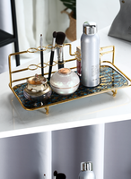 Plateau en verre de vanité, décoration rectangulaire dorée avec porte-brosse pour les organisateurs d'intérieur de la salle de bains