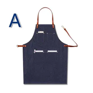 Custom durable work jean apron with fixed PU strap