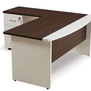 Escritorio de oficina moderno en forma de L, tablero de partículas de melamina, gabinete con cajones, mesa de trabajo con almacenamiento para uso del personal de oficina - Product Image 1