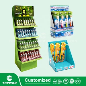Estante de exhibición corrugado personalizado para supermercado, estante de exhibición de piso con gancho de cartón, soporte de exhibición para cepillo de dientes y pasta de dientes - Product Image 2