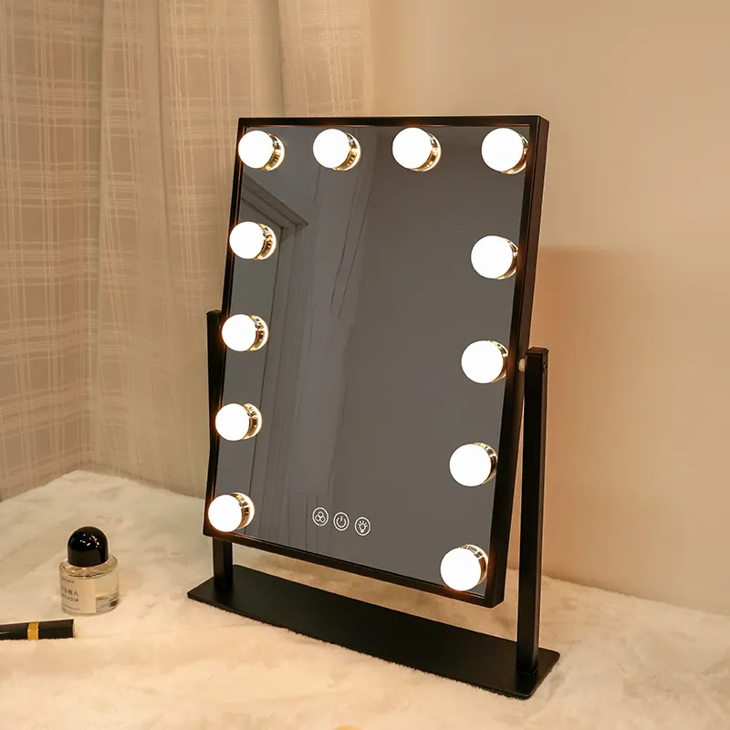 New Arrival 36.5*8*46.4cm Square Makeup Hollywood Style Dimmable Led Vanity Mirror With 12 Bulbs