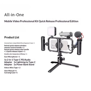 <span class=keywords><strong>Stabilisateur</strong></span> de téléphone, perche à selfie, kit vlog tout-en-un, fixation rapide universelle, lumière LED, trépied, double poignée - Product Image 2