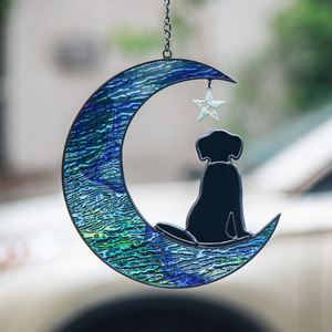 Stained Glass Material Sun Catcher Pet Memorial Decoration Moon Star Dog Creative Colorful Window Hanging Crafts American Style