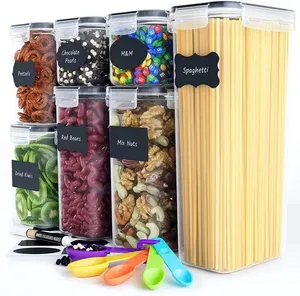 密闭食品储存容器7包，用于厨房组织食品罐，带耐用盖子标签标记和勺子套装