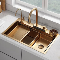Ensemble d'évier de cuisine moderne avec robinet cascade en acier inoxydable 304 grand lavabo multifonction en nid d'abeille bionique à fente unique