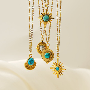 ZOGXIN Gold Stainless Steel <b>Necklace</b> Turquoise Star Pendant Geometric Design Fashion Jewelry Gift - Product Image 4