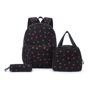 2026 New Three-piece Set Girls' Corduroy Printed Strawberry Lightweight Strap Backpack Large Capacity Shoulder Bags for Women - Product Image 2