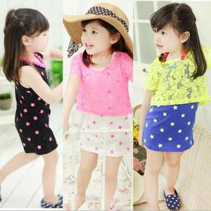 Ropa Infantil al por Mayor, Último Diseño de Verano, Vestido Informal de Manga Corta con Estampado de Estrellas para Niñas, de China - Product Image 1