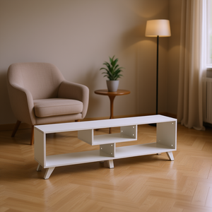 FurnisHome Parma <b>Mid</b> <b>Century</b> <b>Modern</b> 67 Inch <b>TV</b> <b>Stand</b> Open Shelving Entertainment Centre Grey - Product Image 2