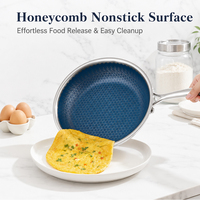 Ensemble de poêles de cuisson à induction en acier inoxydable triple couche pour cuisine, avec poêle à frire antiadhésive en acier inoxydable grand format à motif nid d'abeille pour œufs