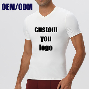 Wholesale V‑Neck Quick-dry Homme T Shirts Printing Short Sleeve Premium Blank <b>Tshirts</b> Casual Plain Customized <b>Tshirt</b> For Men - Product Image 1
