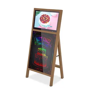 LED Writing Board Illuminated A-frame Erasable Neon LED Message Menu glass Board Fluorescent with LCD Signage