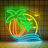 Dropshipping, enseigne au néon personnalisée avec palmier, montagne et coucher de soleil, pour la décoration murale de restaurant, lumières au néon LED