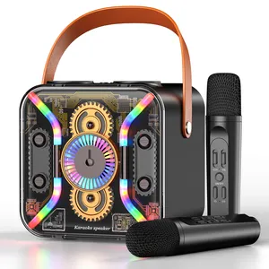Speaker Bluetooth portabel, SDRD SP300Cool gaya mekanik LED dengan dua mikrofon speaker karaoke