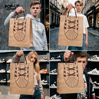 Sac de transport vintage pour baskets, sac de courses personnalisé en papier kraft avec poignée lacet 3D pour emballage cadeau de magasin de chaussures, vente en gros