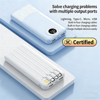 Batterie externe portable Li-Polymère 10000mAh 20000mAh 22.5W avec charge rapide PD, écran LED et 4 câbles USB Type-C Android