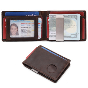 Men's Genuine Leather <b>Wallet</b> Coffee Brown 6 Inch RFID Blocking Money Clip Multifunctional Card <b>Holder</b> - Product Image 1
